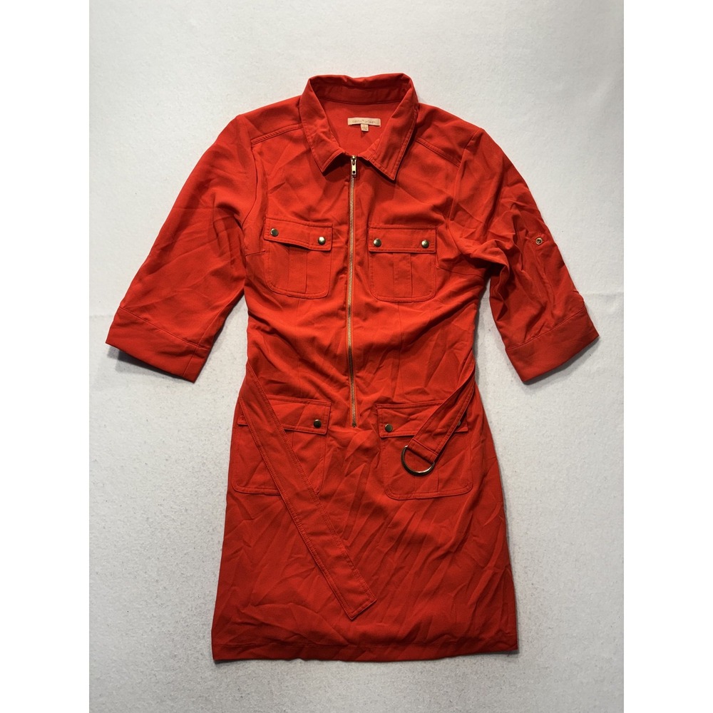 Gibson Latimer Shirt Dress Womens Large Orange Zip Belted 3/4 Sleeve LA7684KCR1